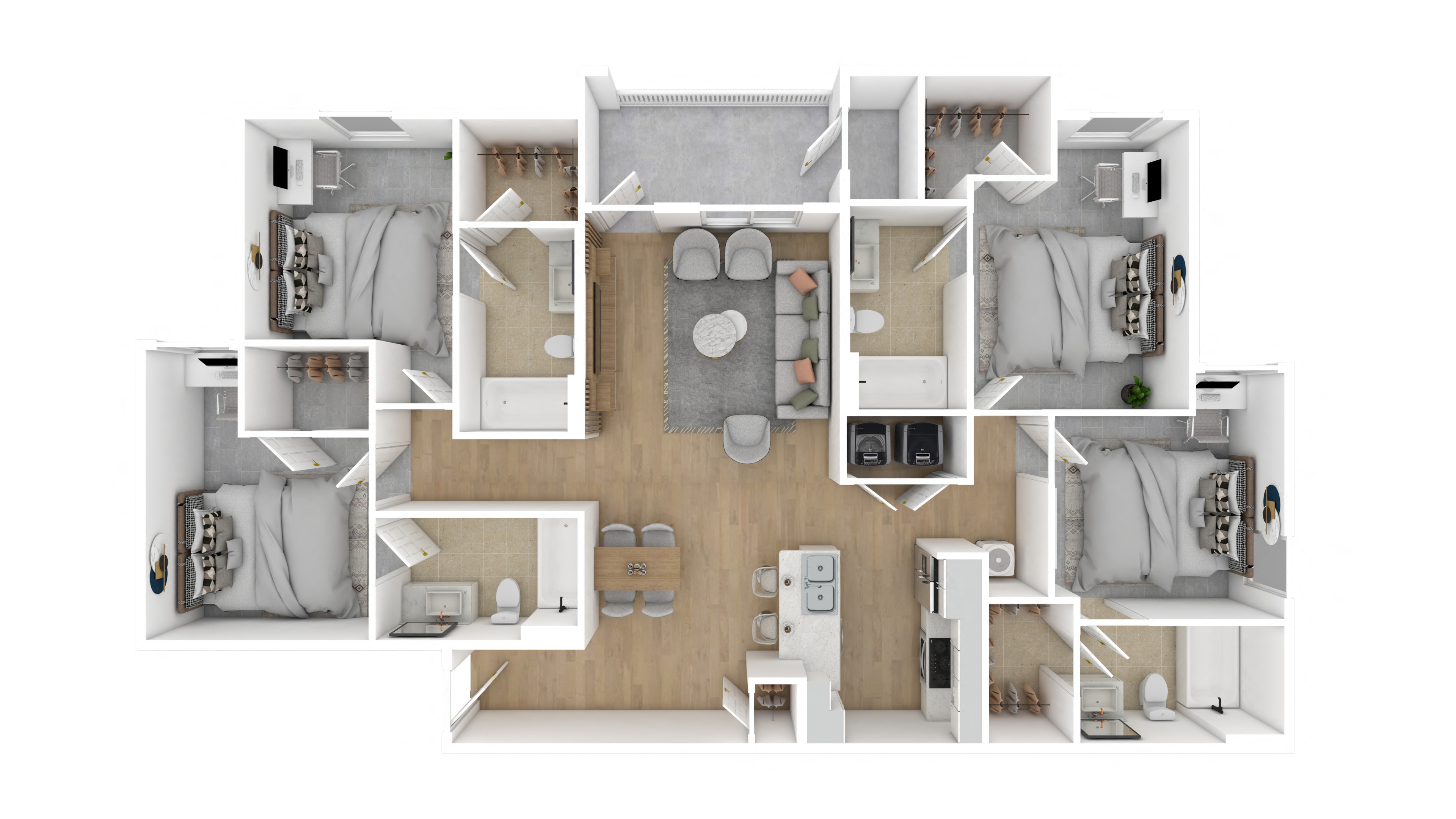Floor plan for 4 beds, 4 baths, 1573 sqft